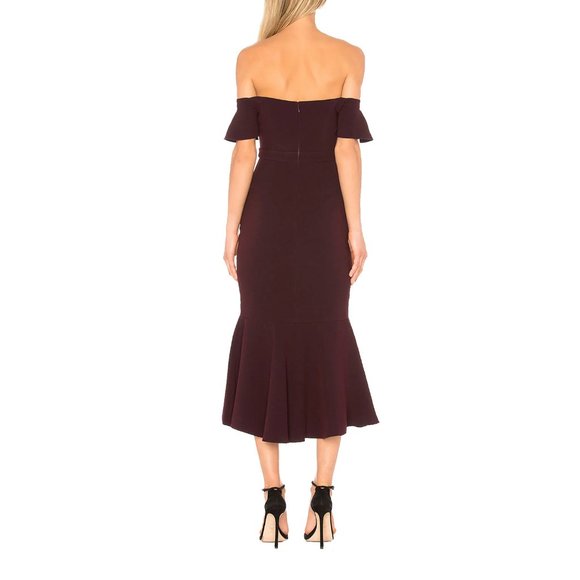 EUC Rachel Zoe Cabernet Devon Off the Shoulder Midi Dress Sz 6 - Picture 4 of 15